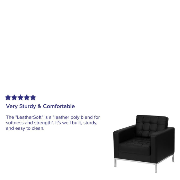 English Elm HERCULES Lacey Series Modern LeatherSoft Visitor Chair with Stainless Steel Frame for Office Use Black ZB-LACEY-831-2-CHAIR-BK-GG