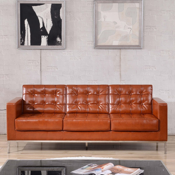 English Elm HERCULES Lacey Series Modern LeatherSoft Sofa with Stainless Steel Frame for Stylish Spaces Cognac ZB-LACEY-831-2-SOFA-COG-GG