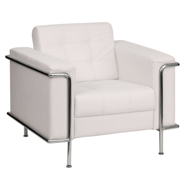 English Elm HERCULES Lesley Series Contemporary LeatherSoft Chair with Stainless Steel Frame for Modern Spaces Melrose White ZB-LESLEY-8090-CHAIR-WH-GG