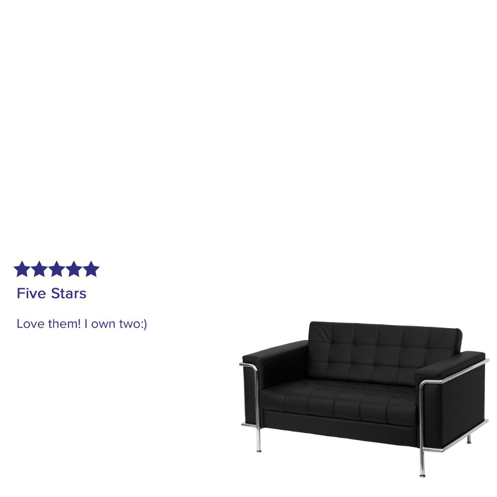 English Elm HERCULES Lesley Series Stylish Black LeatherSoft Loveseat with Stainless Steel Frame for Offices ZB-LESLEY-8090-LS-BK-GG