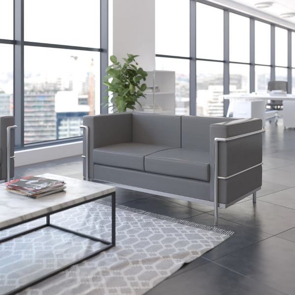 English Elm HERCULES Regal Series Contemporary LeatherSoft Loveseat with Durable Frame for Modern Spaces Gray ZB-REGAL-810-2-LS-GY-GG