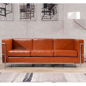 English Elm HERCULES Regal Series Contemporary LeatherSoft Sofa with Stainless Steel Frame for Modern Spaces Cognac ZB-REGAL-810-3-SOFA-COG-GG