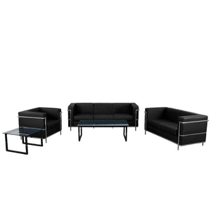 English Elm HERCULES Regal Series Reception Set - Contemporary LeatherSoft Seating for Stylish Comfort Spaces Black ZB-REGAL-810-SET-BK-GG