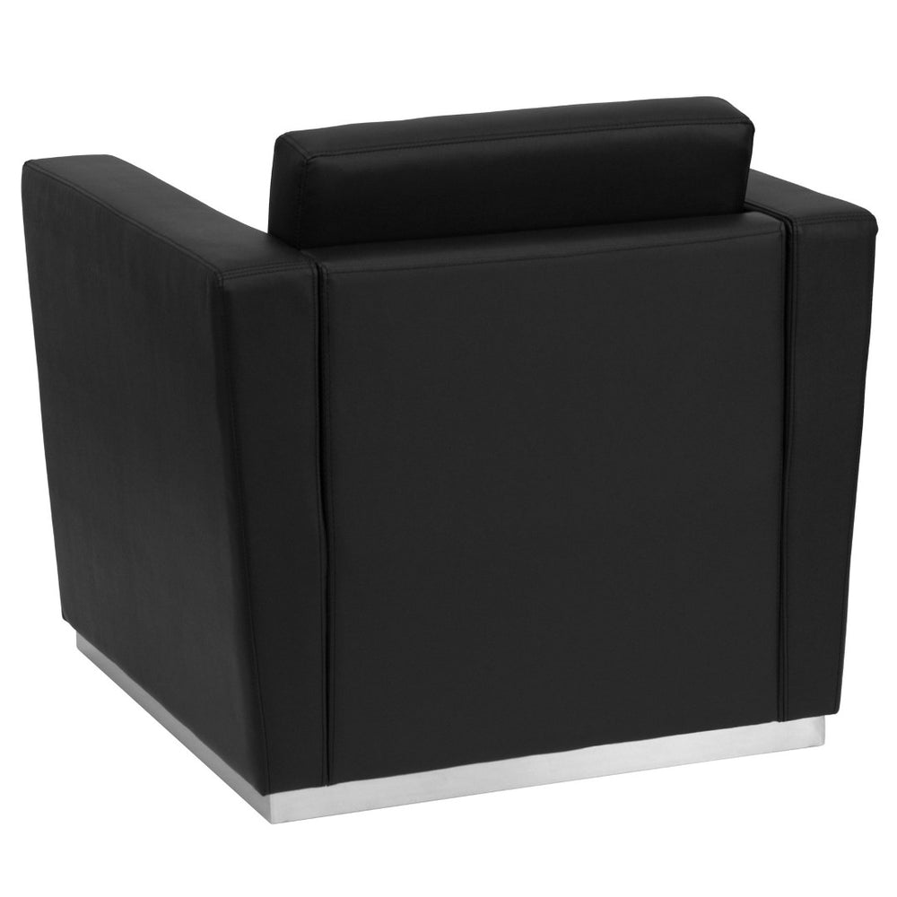 English Elm HERCULES Trinity Series Modern Black LeatherSoft Chair with Stainless Steel Base for Stylish Comfort ZB-TRINITY-8094-CHAIR-BK-GG