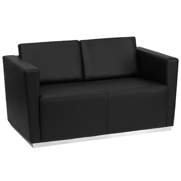 English Elm HERCULES Trinity Series Modern Black LeatherSoft Loveseat with Sleek Stainless Steel Base Design ZB-TRINITY-8094-LS-BK-GG