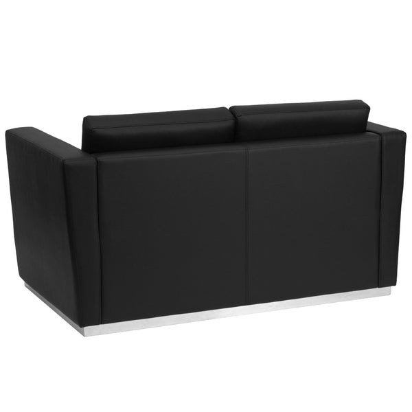 English Elm HERCULES Trinity Series Modern Black LeatherSoft Loveseat with Sleek Stainless Steel Base Design ZB-TRINITY-8094-LS-BK-GG