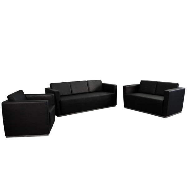 English Elm HERCULES Trinity Series Black LeatherSoft Reception Set - Modern Comfort & Durability for Any Space ZB-TRINITY-8094-SET-BK-GG