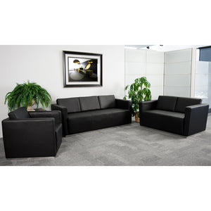 English Elm HERCULES Trinity Series Black LeatherSoft Reception Set - Modern Comfort & Durability for Any Space ZB-TRINITY-8094-SET-BK-GG