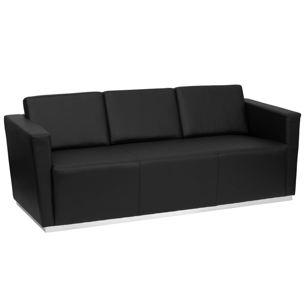 English Elm HERCULES Trinity Series Black LeatherSoft Sofa with Stainless Steel Base - Modern Comfort & Style ZB-TRINITY-8094-SOFA-BK-GG