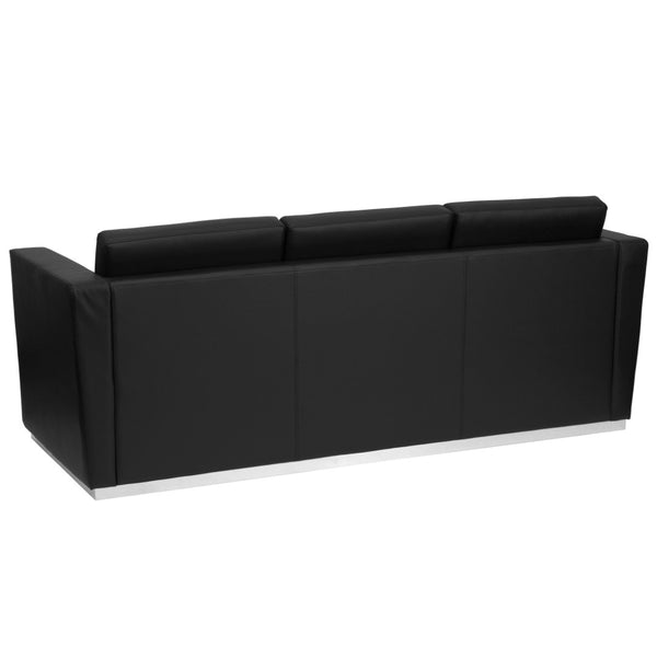 English Elm HERCULES Trinity Series Black LeatherSoft Sofa with Stainless Steel Base - Modern Comfort & Style ZB-TRINITY-8094-SOFA-BK-GG
