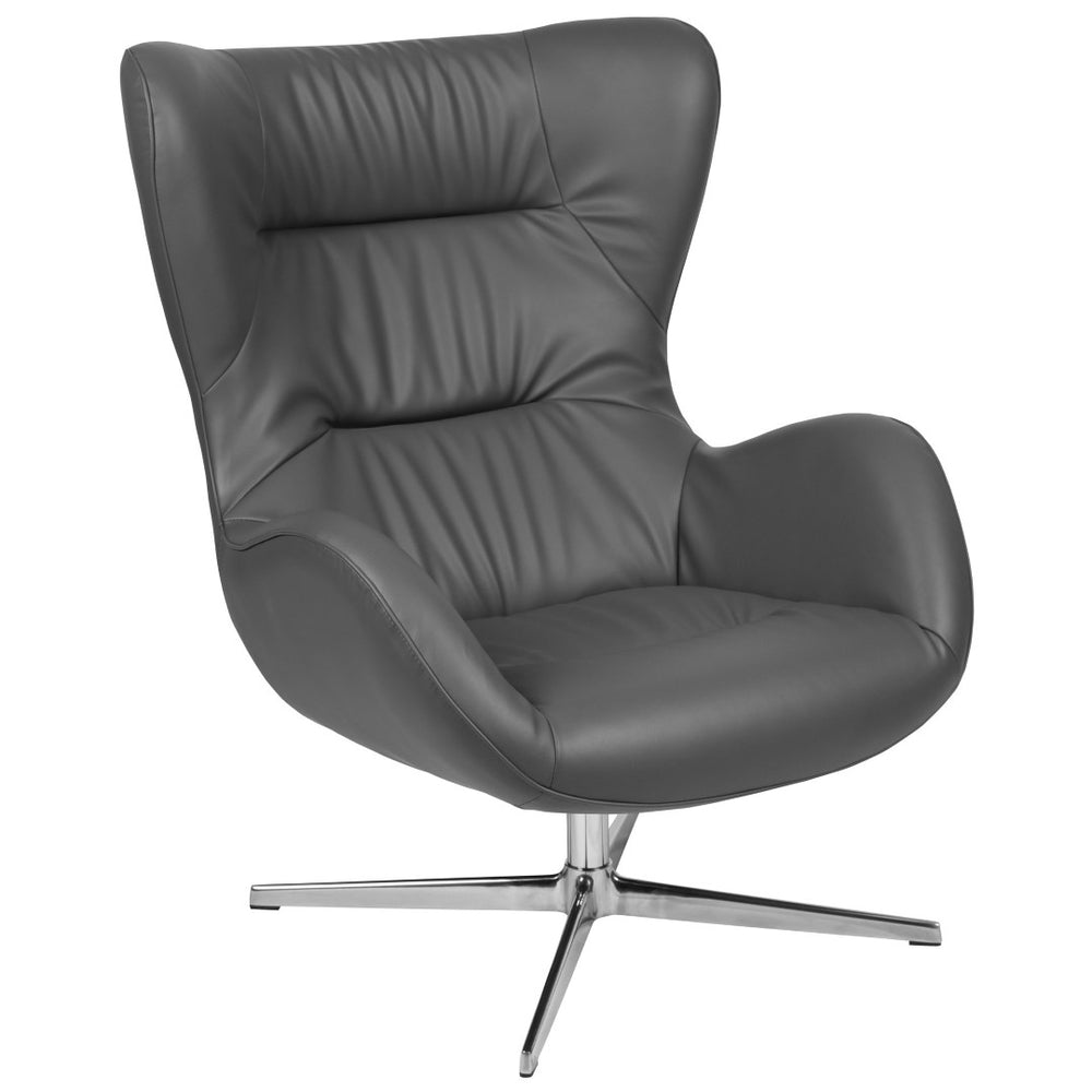 English Elm Rally Gray LeatherSoft Swivel Wing Chair - Modern Comfort with 360° Rotation & Stylish Support ZB-WING-GY-LEA-GG