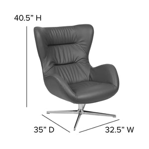English Elm Rally Gray LeatherSoft Swivel Wing Chair - Modern Comfort with 360° Rotation & Stylish Support ZB-WING-GY-LEA-GG
