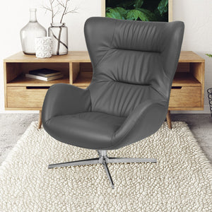 English Elm Rally Gray LeatherSoft Swivel Wing Chair - Modern Comfort with 360° Rotation & Stylish Support ZB-WING-GY-LEA-GG