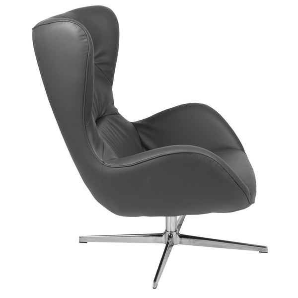 English Elm Rally Gray LeatherSoft Swivel Wing Chair - Modern Comfort with 360° Rotation & Stylish Support ZB-WING-GY-LEA-GG