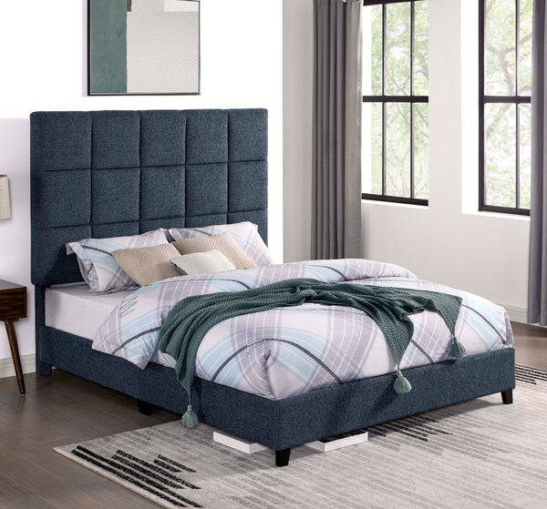 Legends Furniture Bridgevine Home Queen Size Navy Blue Denim Squares Upholstered Platform Bed Endurance Denim, Blue  Zbrd-7000qn