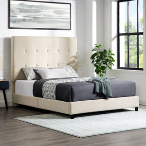 Legends Furniture Bridgevine Home Queen Size Beige Tufted Upholstered Platform Bed Dynasty, Beige  Zbrd-7002qn