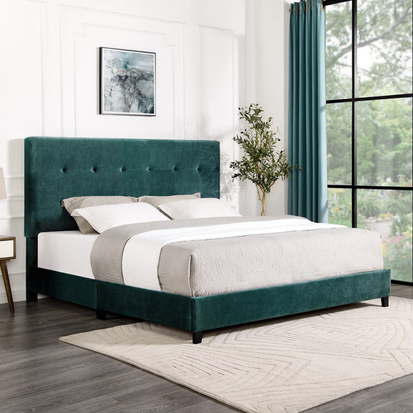 Legends Furniture Bridgevine Home King Size Green Velvet Tufted Upholstered Platform Bed Green Velvet, Green  Zbrd-7004kg
