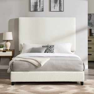 Legends Furniture Bridgevine Home Queen Size White Boucle Upholstered Platform Bed Boucle, White  Zbrd-7006qn