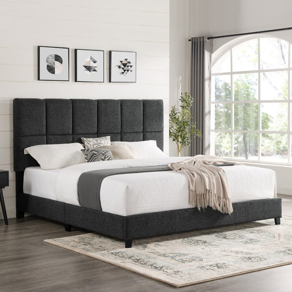 Legends Furniture Bridgevine Home King Size Grey Squares Upholstered Platform Bed Endurance Granite, Grey  Zbrd-7007kg