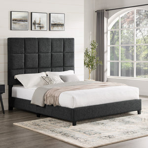 Legends Furniture Bridgevine Home Queen Size Grey Squares Upholstered Platform Bed Endurance Granite, Grey  Zbrd-7007qn