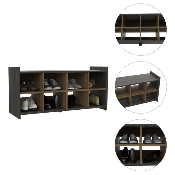 English Elm Entryway Eight-Cube Shoe Storage Unit in Espresso Mahogany Finish - Compact 8-Pair Organizer, Durable Particleboard, Stylish Two-Tone Design B20091854