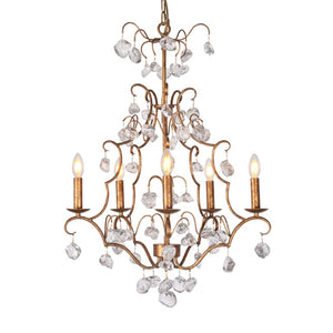 Zentique Crystal Pendant Chandelier with Iron Frame and Glass Crystals for Elegant Ambient Lighting in Homes W23.5 x H26.5 x D23.5 ZD5058-5JG
