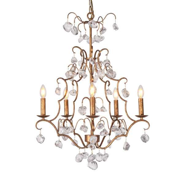Zentique Crystal Pendant Chandelier with Iron Frame and Glass Crystals for Elegant Ambient Lighting in Homes W23.5 x H26.5 x D23.5 ZD5058-5JG