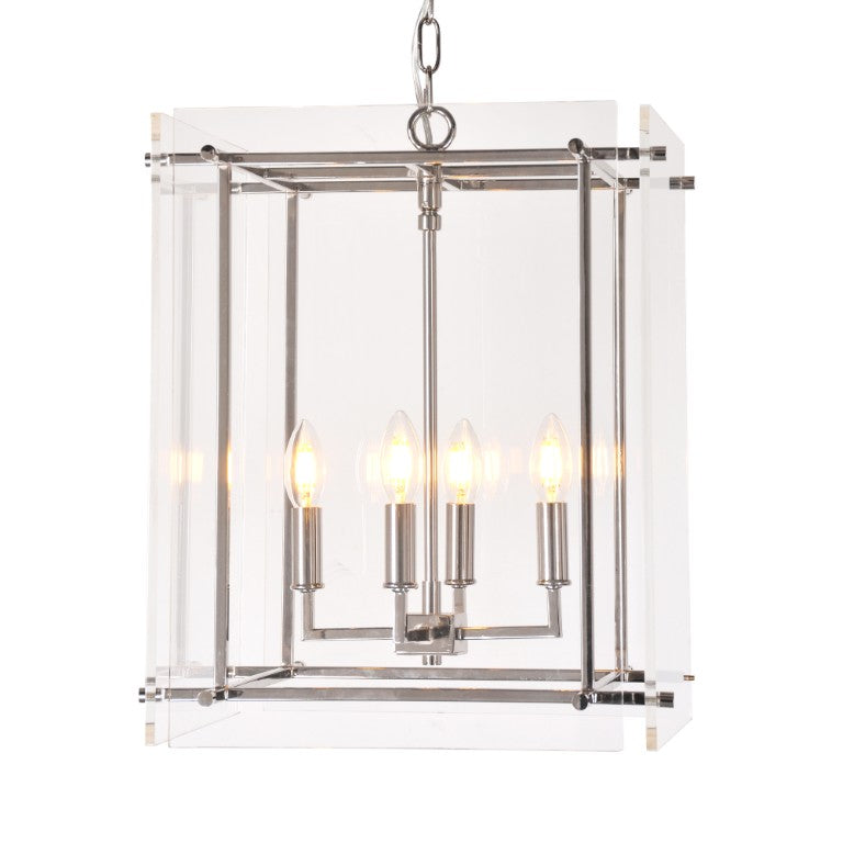 Zentique Acrylic Modern Box Pendant Light with Chrome Frame, 18x24.5x18in — Soft Diffused Glow for Kitchens ZD5071-4N