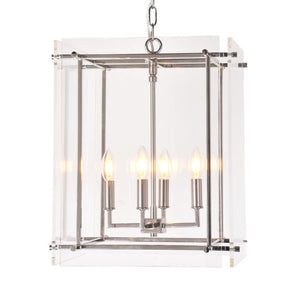 Zentique Acrylic Modern Box Pendant Light with Chrome Frame, 18x24.5x18in — Soft Diffused Glow for Kitchens ZD5071-4N