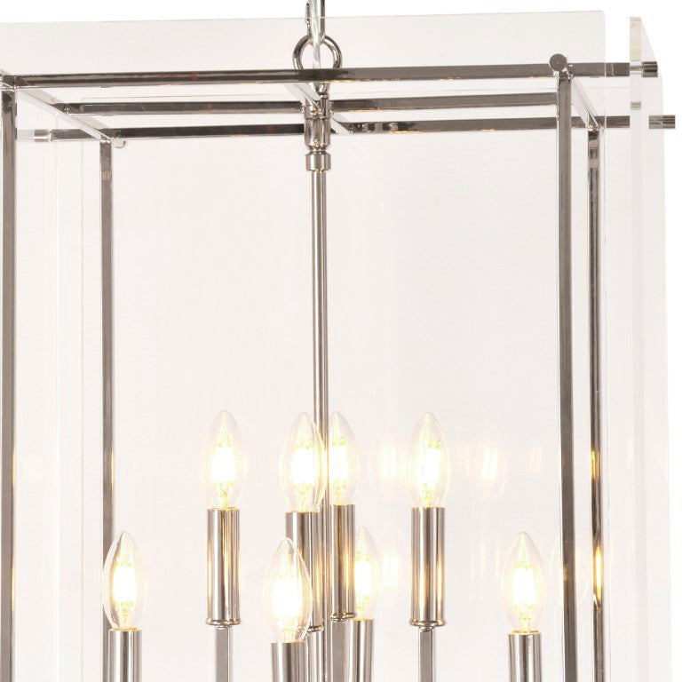 Zentique Acrylic Modern Box Pendant Light Large — Clear Acrylic Shade on Chrome Frame, W14×H16.5in Minimalist Illumination ZD5071-8N
