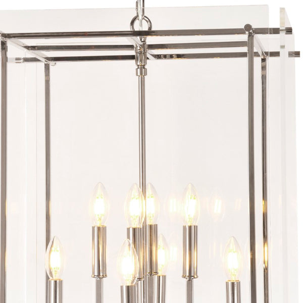 Zentique Acrylic Modern Box Pendant Light Large — Clear Acrylic Shade on Chrome Frame, W14×H16.5in Minimalist Illumination ZD5071-8N