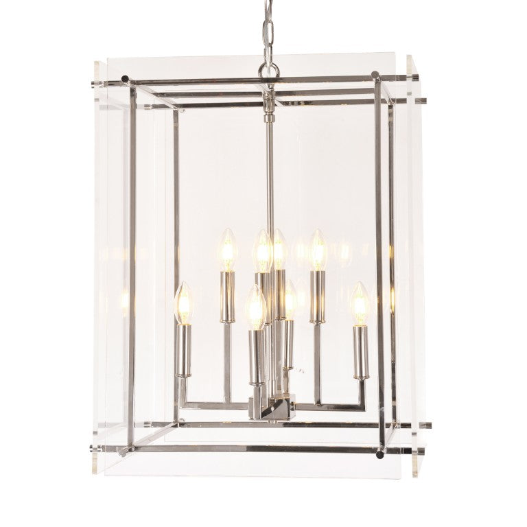 Zentique Acrylic Modern Box Pendant Light Large — Clear Acrylic Shade on Chrome Frame, W14×H16.5in Minimalist Illumination ZD5071-8N