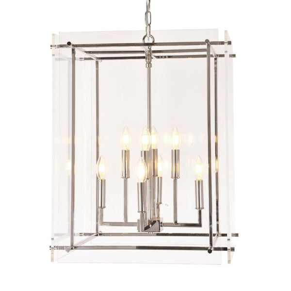 Zentique Acrylic Modern Box Pendant Light Large — Clear Acrylic Shade on Chrome Frame, W14×H16.5in Minimalist Illumination ZD5071-8N