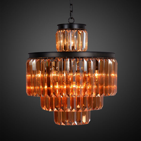 Zentique 4-tier Rustic Crystal Chandelier - Elevate Your Space With Elegant Industrial Charm & Amber Glow Matte Black,Amber Crystal Iron,Crystal Zd6000-11ir-a