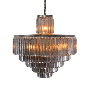 Zentique 6-Tier Rustic Crystal Chandelier: Farmhouse Iron & Cascading Prism Crystals for Dramatic Dining Ambiance ZD6000-22BSS-PJH