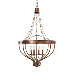 Zentique Beaded Empire Chandelier - Luxurious Vintage Style With Exquisite Glass Accents & Dazzling Crystals Distressed Gold Leaf,Clear And Amber Crystals Iron ,Glass Zd6449-4obs