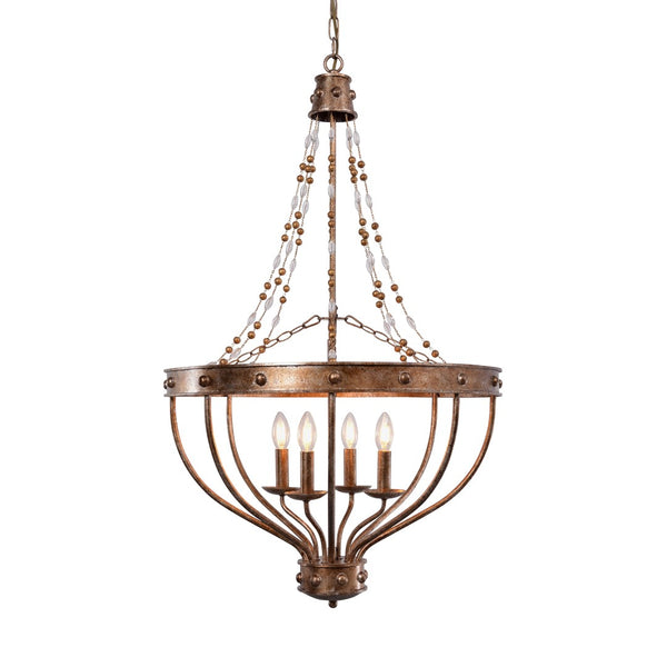 Zentique Beaded Empire Chandelier - Luxurious Vintage Style With Exquisite Glass Accents & Dazzling Crystals Distressed Gold Leaf,Clear And Amber Crystals Iron ,Glass Zd6449-4obs