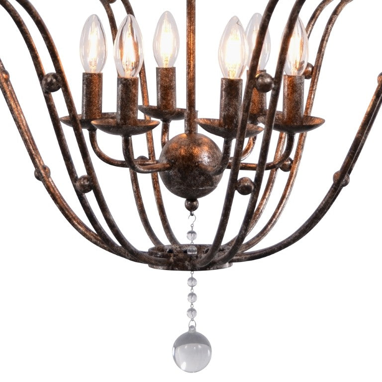 Zentique Rustic Metal Chandelier with Glass Shades — 5-Light Industrial Farmhouse Fixture, Weathered Iron Finish ZD6451-6OBS