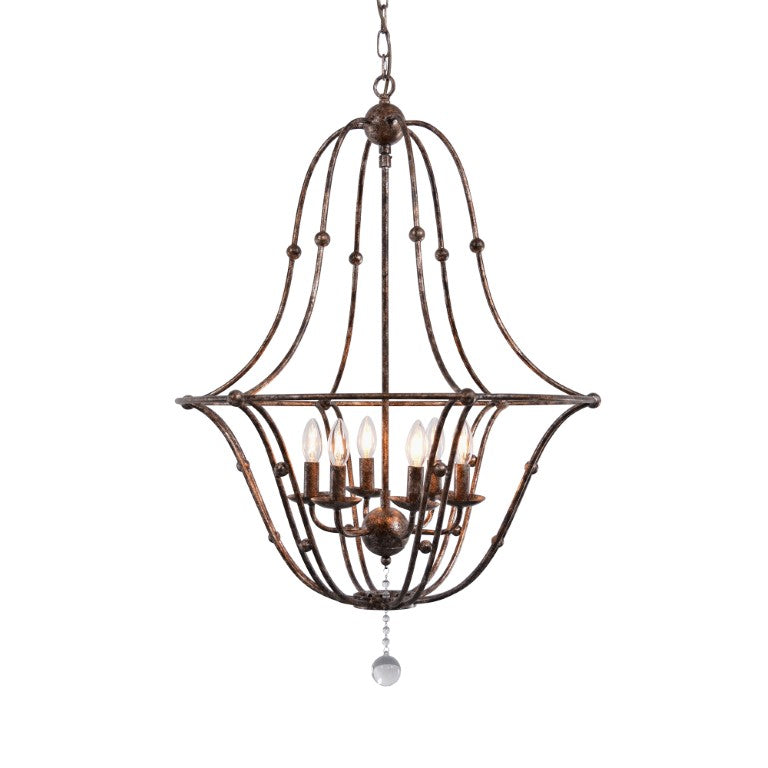 Zentique Rustic Metal Chandelier with Glass Shades — 5-Light Industrial Farmhouse Fixture, Weathered Iron Finish ZD6451-6OBS