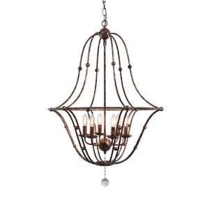 Zentique Rustic Metal Chandelier with Glass Shades — 5-Light Industrial Farmhouse Fixture, Weathered Iron Finish ZD6451-6OBS