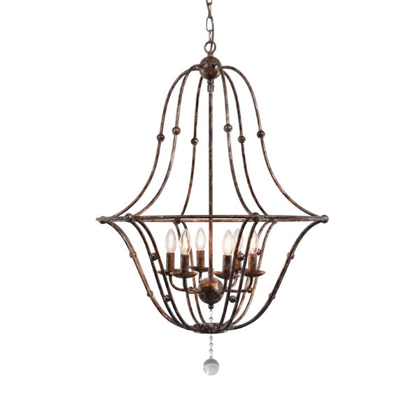 Zentique Rustic Metal Chandelier with Glass Shades — 5-Light Industrial Farmhouse Fixture, Weathered Iron Finish ZD6451-6OBS