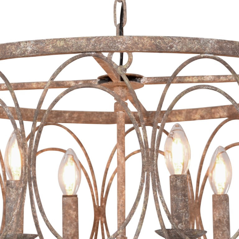 Zentique Rustic Metal Drum Chandelier with Distressed Iron Finish, 24” Wide Ambient Lighting for Dining Rooms ZD6476-4RAR