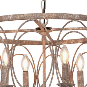 Zentique Rustic Metal Drum Chandelier with Distressed Iron Finish, 24” Wide Ambient Lighting for Dining Rooms ZD6476-4RAR