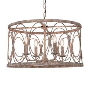 Zentique Rustic Metal Drum Chandelier with Distressed Iron Finish, 24” Wide Ambient Lighting for Dining Rooms ZD6476-4RAR