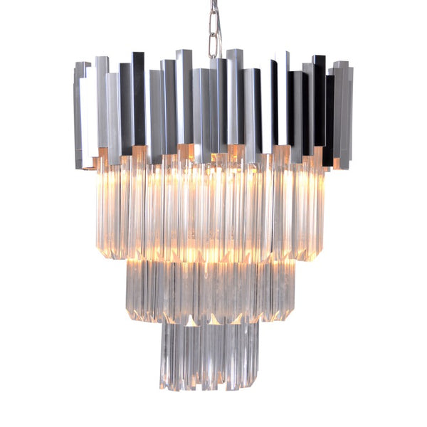 Zentique 4-Tier Crystal Chandelier: Elegant Layered Faceted Crystals on Polished Iron Frame for Dramatic Ambiance ZD6499-4PN