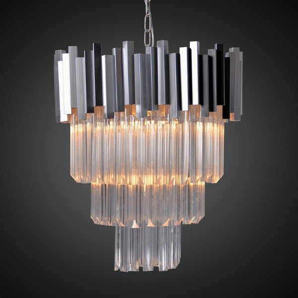 Zentique 4-Tier Crystal Chandelier: Elegant Layered Faceted Crystals on Polished Iron Frame for Dramatic Ambiance ZD6499-4PN