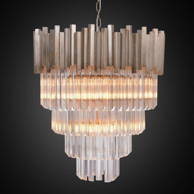 Zentique 5-Tier Crystal Chandelier with Polished Iron Frame, Faceted Glass Crystals for Glamorous Foyer Ambiance ZD6499-6OS