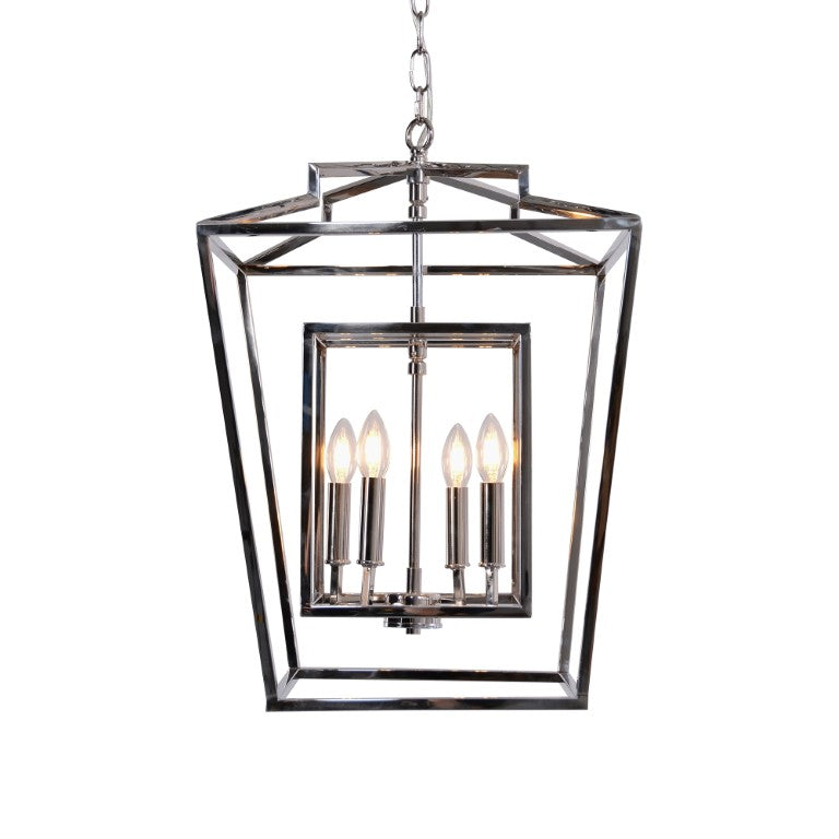 Zentique Geometric Metal Pendant Light with Open-Frame Stainless Steel Design Casting Dramatic Shadow Patterns W29.5 x H20 x D29.5 ZD7376-4N