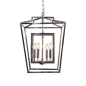 Zentique Geometric Metal Pendant Light with Open-Frame Stainless Steel Design Casting Dramatic Shadow Patterns W29.5 x H20 x D29.5 ZD7376-4N