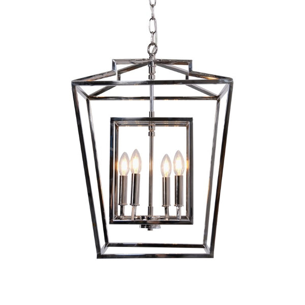 Zentique Geometric Metal Pendant Light with Open-Frame Stainless Steel Design Casting Dramatic Shadow Patterns W29.5 x H20 x D29.5 ZD7376-4N